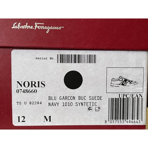 $795 FERRAGAMO NORIS NAVY LEATHER RED SUEDE SF LOGO WHITE SNEAKERS 12 M ITALY main image 5